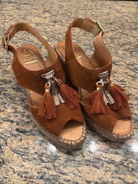 kanna Made in Spain Suede Tassel Espadrille Wedge Sandals | EU 38 | US 7.5